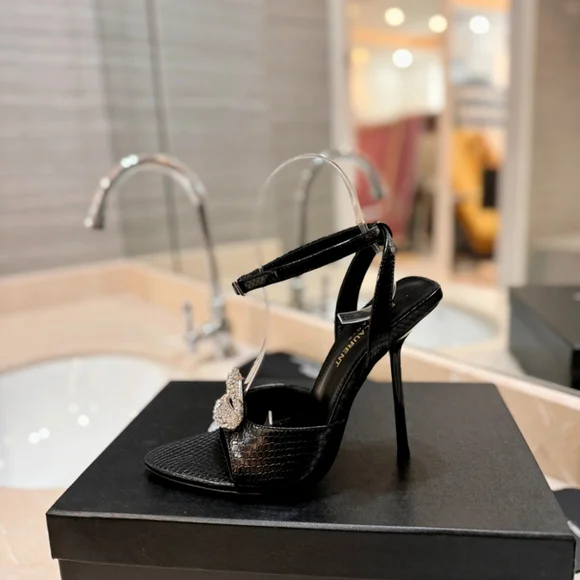 YSL Snake Pattern Crystal Heels